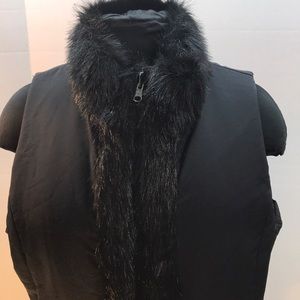 Jones NY Black Reversible Vest Faux Fur Size PL